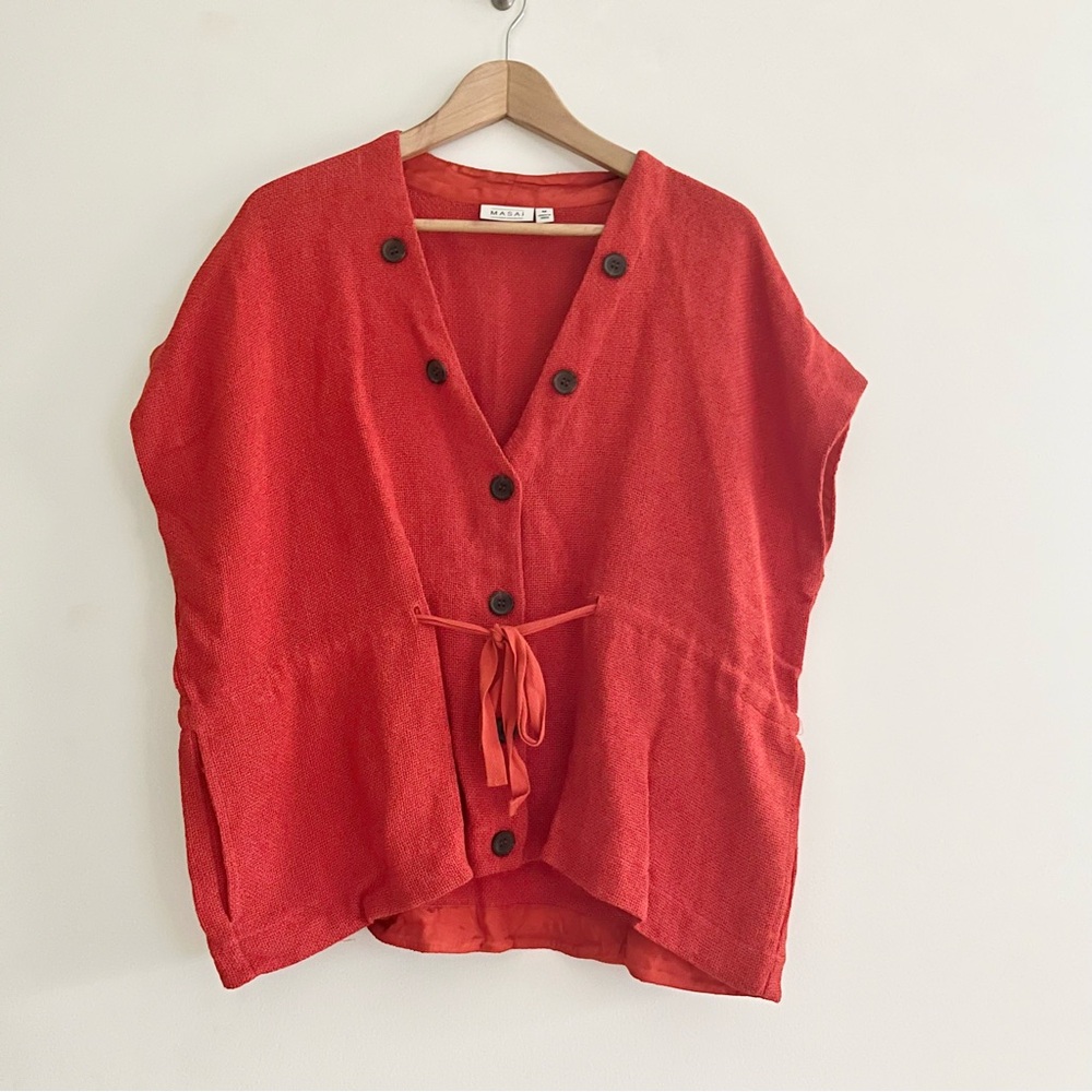 Masai Copenhagen Sleeveless Knit Blouse Peplum Style w Tie Ribbon Pockets Medium